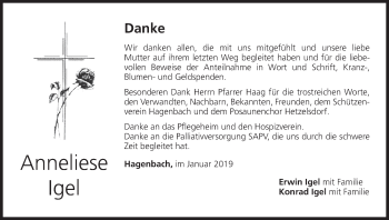 Anzeige von Anneliese Igel von MGO