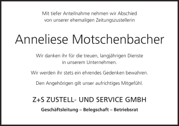 Anzeige von Anneliese Motschenbacher von MGO
