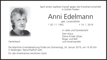 Anzeige von Anni Edelmann von MGO