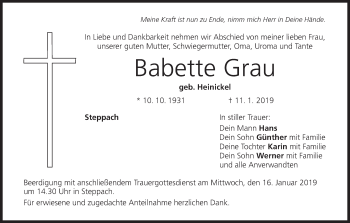 Anzeige von Babette Grau von MGO