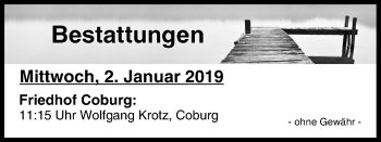 Anzeige von Bestattungen vom 02.01.2019 von MGO