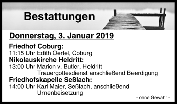 Anzeige von Bestattungen vom 03.01.2019 von MGO
