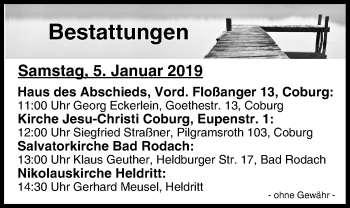 Anzeige von Bestattungen vom 05.01.2019 von MGO