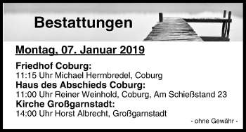 Anzeige von Bestattungen vom 07.01.2019 von MGO