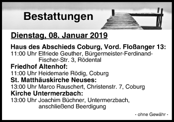 Anzeige von Bestattungen vom 08.01.2019 von MGO