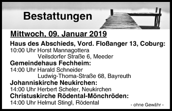 Anzeige von Bestattungen vom 09.01.2019 von MGO