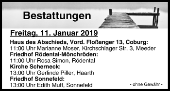 Anzeige von Bestattungen vom 11.01.2019 von MGO