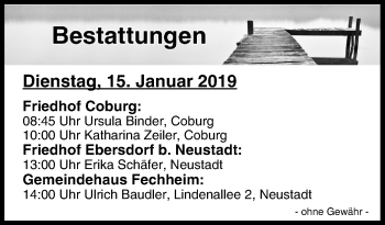 Anzeige von Bestattungen vom 15.01.2019 von MGO