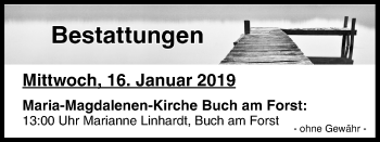 Anzeige von Bestattungen vom 16.01.2019 von MGO