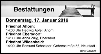 Anzeige von Bestattungen vom 17.01.2019 von MGO