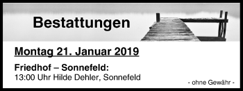 Anzeige von Bestattungen vom 21.01.2019 von MGO