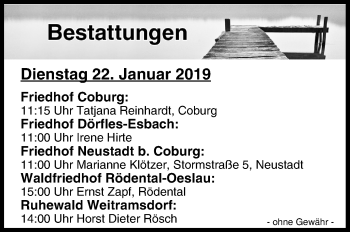 Anzeige von Bestattungen vom 22.01.2019 von MGO