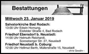 Anzeige von Bestattungen vom 23.01.2019 von MGO
