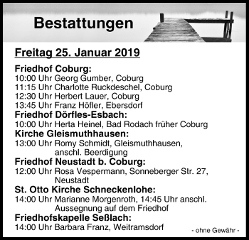 Anzeige von Bestattungen vom 25.01.2019 von MGO