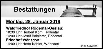 Anzeige von Bestattungen vom 28.01.2019 von MGO