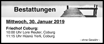 Anzeige von Bestattungen vom 30.01.2019 von MGO