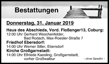 Anzeige von Bestattungen vom 31.01.2019 von MGO