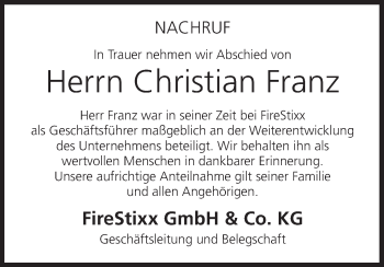 Anzeige von Christian Franz von MGO