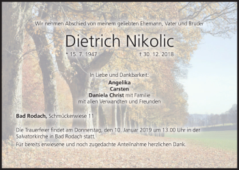 Anzeige von Dietrich Nikolic von MGO