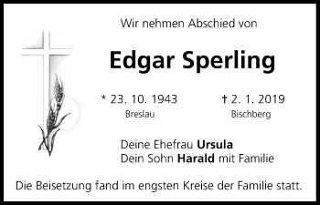 Anzeige von Edgar Sperling von MGO