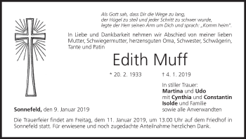 Anzeige von Edith Muff von MGO
