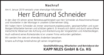 Anzeige von Edmund Schneider von MGO
