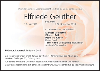 Anzeige von Elfriede Geuther von MGO