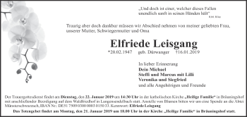 Anzeige von Elfriede Leisgang von MGO