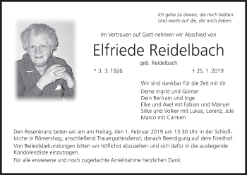 Anzeige von Elfriede Reidelbach von MGO
