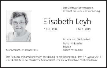 Anzeige von Elisabeth Leyh von MGO