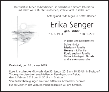 Anzeige von Erika Senger von MGO