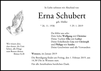 Anzeige von Erna Schubert von MGO