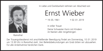 Anzeige von Ernst Wieber von MGO