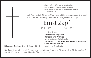 Anzeige von Ernst Zapf von MGO