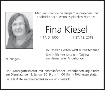 Anzeige von Fina Kiesel von MGO