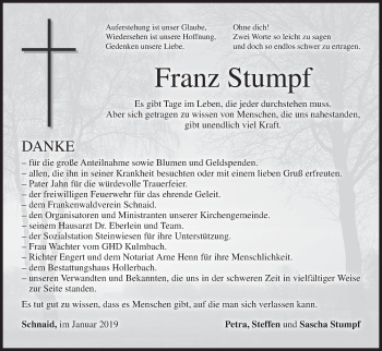 Anzeige von Franz Stumpf von MGO
