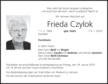 Anzeige von Frieda Czylok von MGO