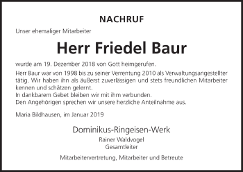 Anzeige von Friedel Baur von MGO