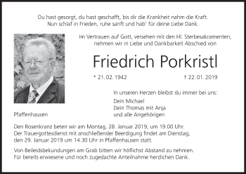 Anzeige von Friedrich Porkristl von MGO