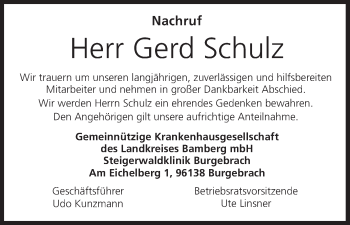 Anzeige von Gerd Schulz von MGO