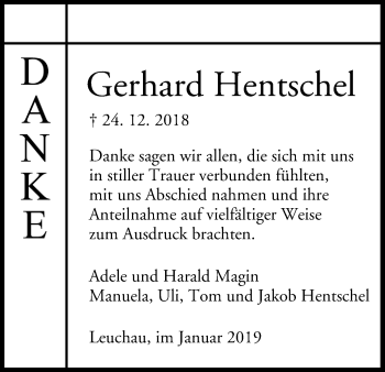 Anzeige von Gerhard Hentschel von MGO