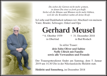 Anzeige von Gerhard Meusel von MGO