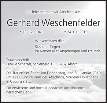 Anzeige von Gerhard Weschenfelder von MGO