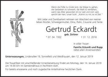 Anzeige von Gertrud Eckardt von MGO
