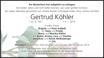 Anzeige von Gertrud Köhler von MGO