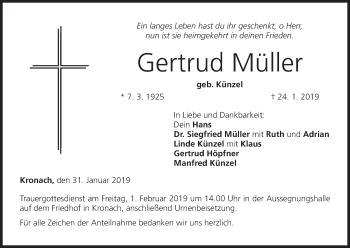 Anzeige von Gertrud Müller von MGO