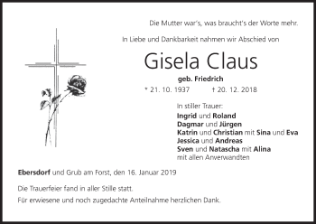 Anzeige von Gisela Claus von MGO