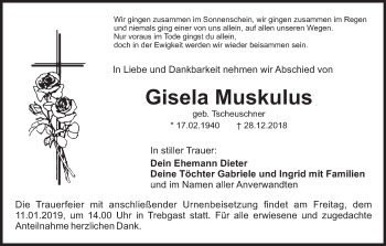 Anzeige von Gisela Muskulus von MGO