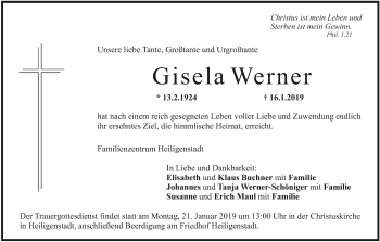 Anzeige von Gisela Werner von MGO
