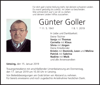 Anzeige von Günter Goller von MGO
